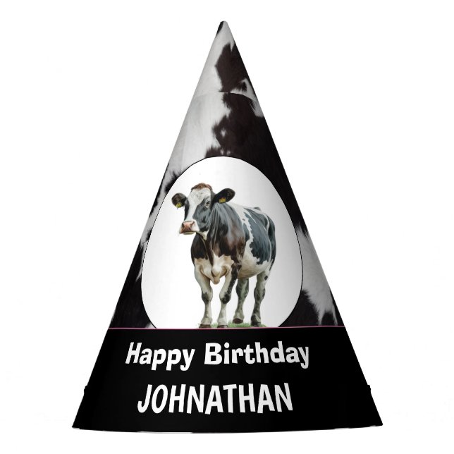 Cowhide Happy Birthday Party Hat (Front)