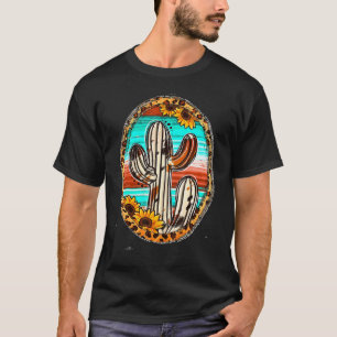 Cowhide Texas Cactus Serape Western Rodeo Cowgirl T-Shirt