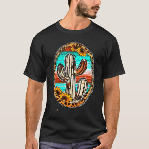 Cowhide Texas Cactus Serape Western Rodeo Cowgirl  T-Shirt