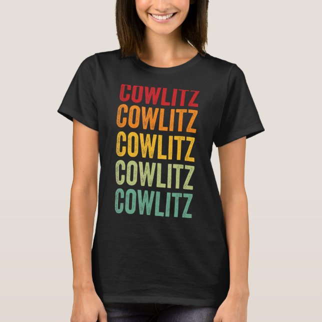 Cowlitz County Washington Rainbow Text Design T-Shirt (Front)