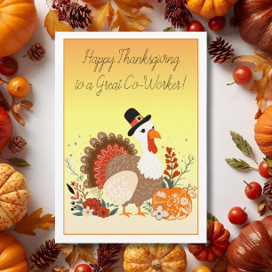 Coworker Happy Thanksgiving Turkey Folk Art Card