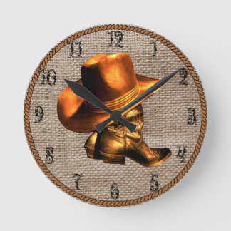 COWOY HAT AND BOOTS ROUND CLOCK