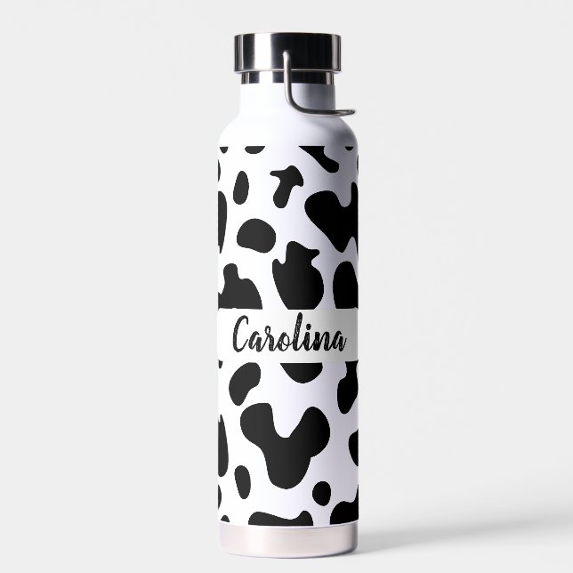 cowprint motif name water bottle (Left)