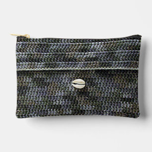 Cowrie Shell Gray Texture Artisan Crochet Print Accessory Pouch