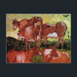 Cows (after Jordaens) by Vincent van Gogh Postcard<br><div class="desc">Cows (after Jordaens) by Vincent van Gogh is a vintage fine art post impressionism nature painting featuring brown milk cows grazing on grass in a meadow on a farm in Auvers-sur-Oise, France. About the artist: Vincent Willem van Gogh was a Post Impressionist painter whose work was most noteable for its...</div>