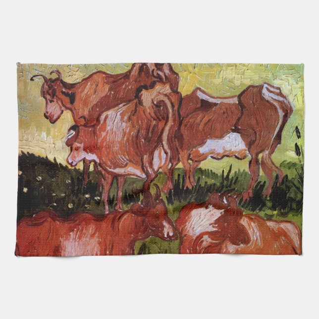 Cows (after Jordaens) by Vincent van Gogh Tea Towel (Horizontal)