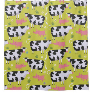 Cows And Pigs Pattern Shower Curtain