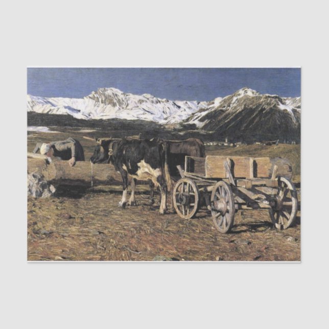 Cows at the Drinking Trough by Giovanni Segantini Tissue Paper (Front)