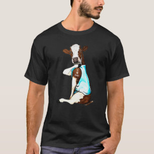 Cows Brown Tattoos I Love Dad Sitting Fathers Day T-Shirt