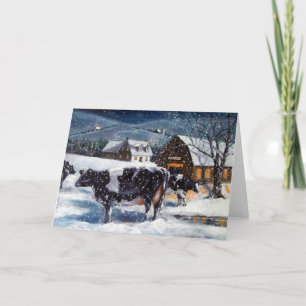 COWS: CHRISTMAS: SNOW: ART: HOLSTEIN HOLIDAY CARD