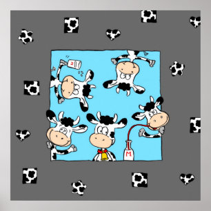 Cows drinking milk poster