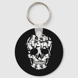 Cows Farm Skeleton Halloween Farmer Cow Skull Key Ring