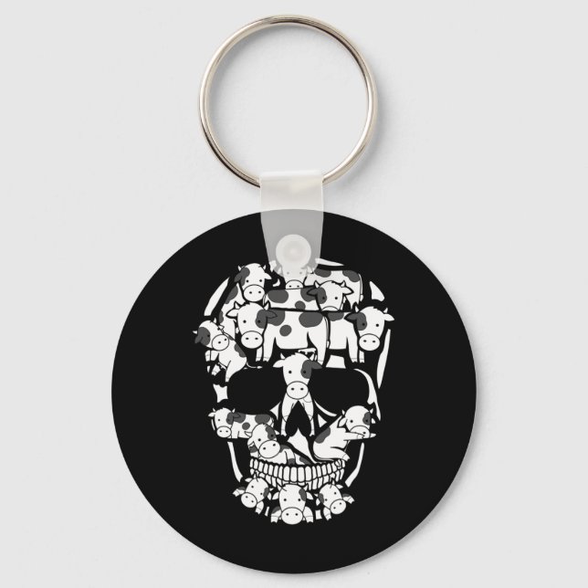 Cows Farm Skeleton Halloween Farmer Cow Skull  Key Ring (Front)