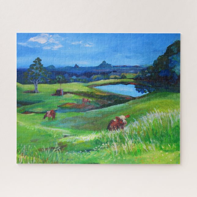 Cows grazing, Glasshouse Mountains Jigsaw Puzzle (Horizontal)