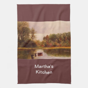 Cows In A Watering Landscape Albert Bierstadt Tea Towel