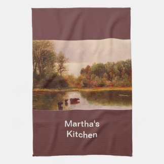 Cows In A Watering Landscape Albert Bierstadt Tea Towel