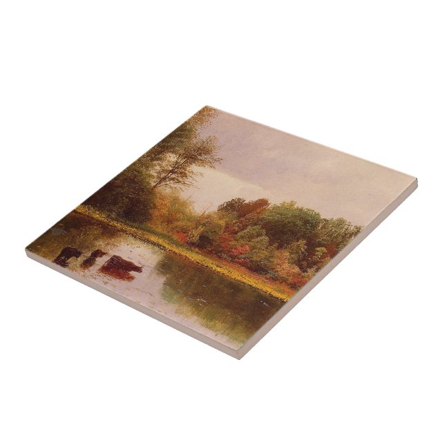 Cows In A Watering Landscape Albert Bierstadt Tile (Side)