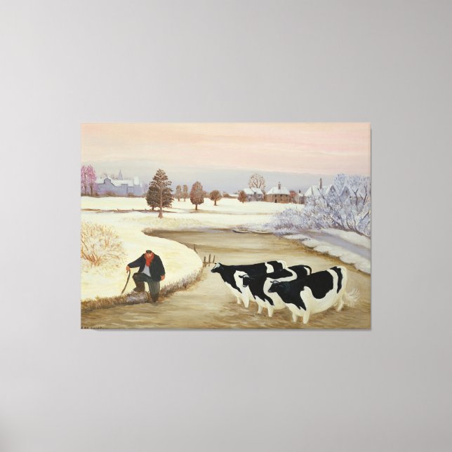 Cows in a Winter River Canvas Print (Front)