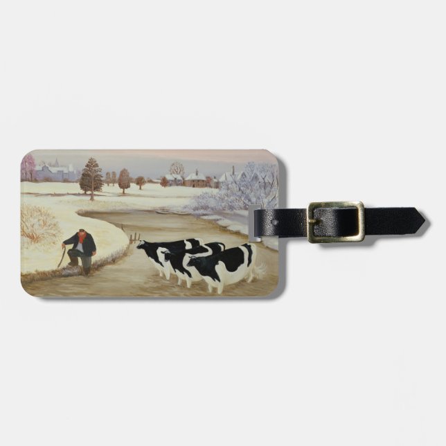 Cows in a Winter River Luggage Tag (Front Horizontal)