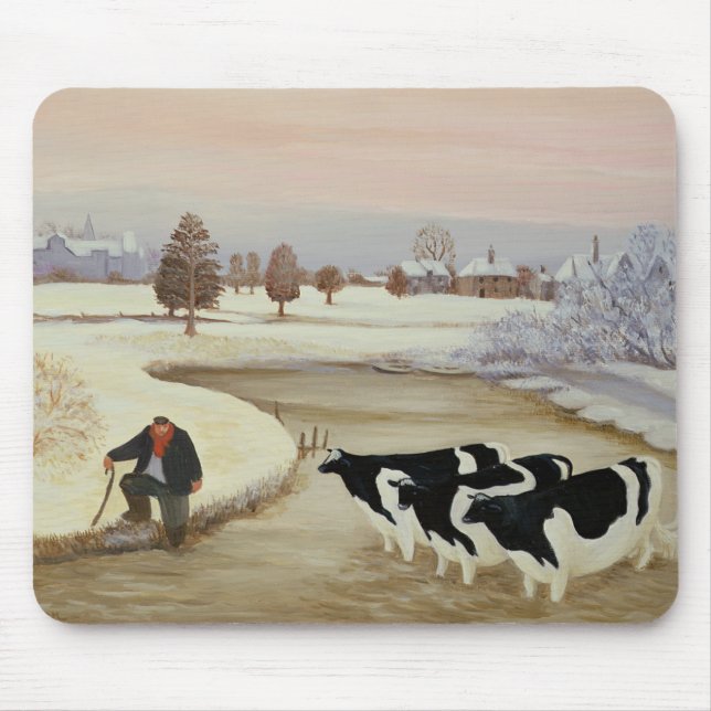Cows in a Winter River Mouse Pad (Front)