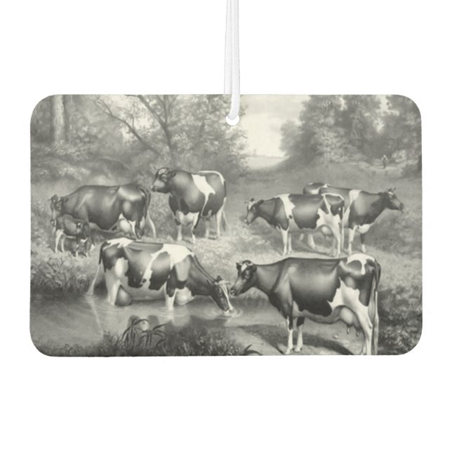Cows in pasture grayscale art car air freshener (Front)