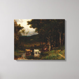 Cows In Stream Near Trees - Edward Bannister Canvas Print