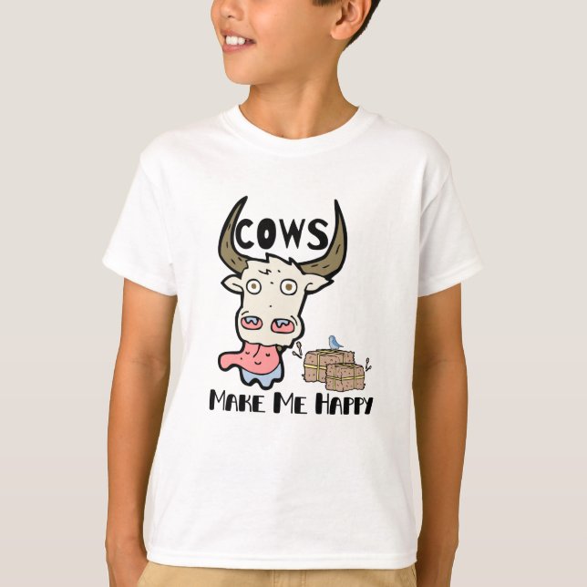 Cows Make Me Happy Moo Cow Shirt Girl Boys T-Shirt (Front)