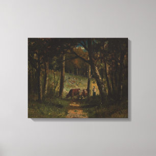 Cows On Path In Forest - Edward Bannister Canvas Print