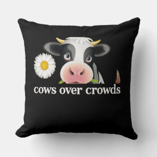Cows Over Crowds Minimalist Western Slogan Design Cushion