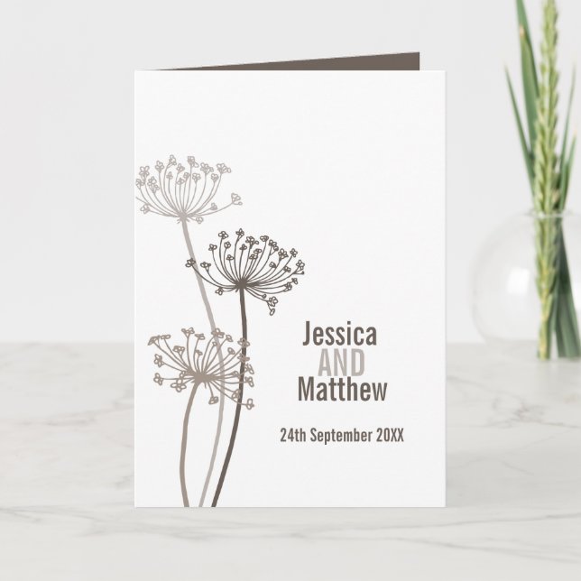 Cows parsley flower head brown wedding programme (Front)