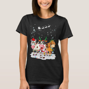 Cows Reindeer Hat Santa Christmas Lights Christmas T-Shirt