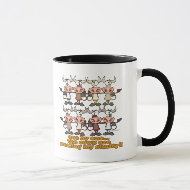 cows stealing my insanity humour cartoon mug (Right)