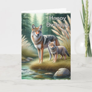 Coyote and Pup Happy Birthday Wildlife Card