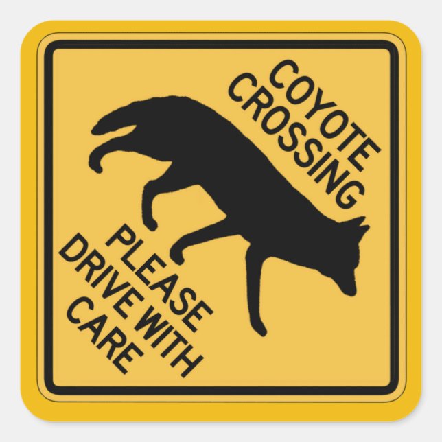 Coyote Crossing, Traffic Warning Sign, USA Square Sticker (Front)