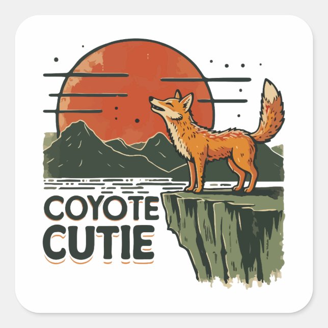 Coyote cutie square sticker (Front)