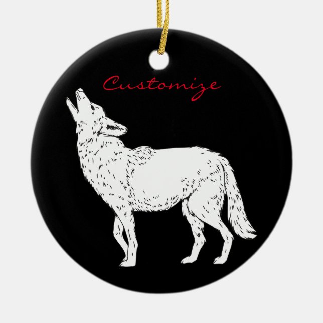 Coyote Howling Thunder_Cove Ceramic Tree Decoration (Front)