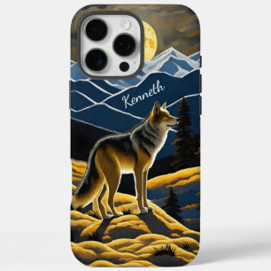 Coyote Howling Under a Full Moon in Mountains iPhone 16 Pro Max Case