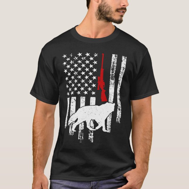 Coyote Hunting American Flag Coyote Hunter T-Shirt (Front)