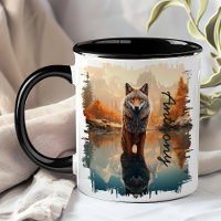 Coyote in Autumn Lake Reflection