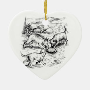 Coyote Pups Ceramic Tree Decoration