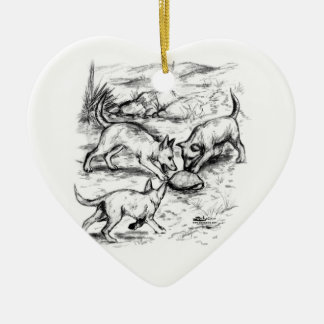 Coyote Pups Ceramic Tree Decoration