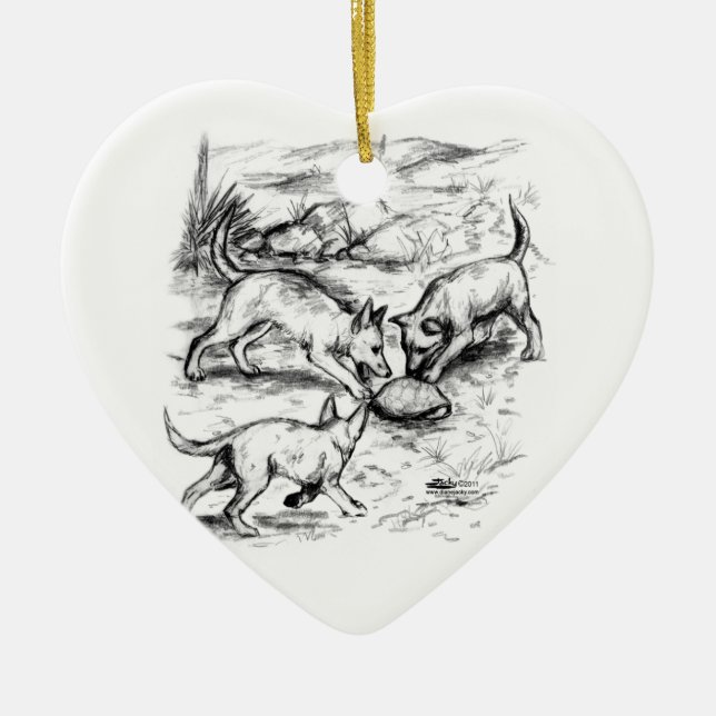 Coyote Pups Ceramic Tree Decoration (Front)