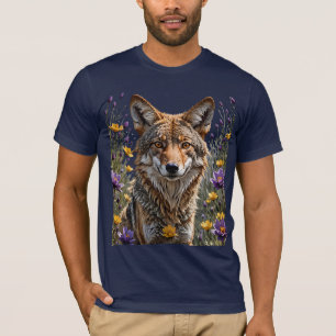 Coyote Surrounded By American Pasque Flower T-Shirt