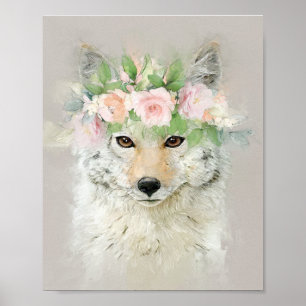 Coyote Wearing a Flower Crown Poster