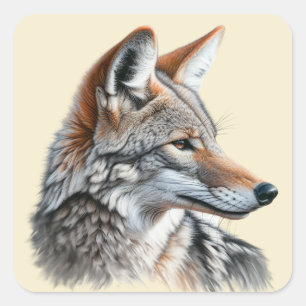 Coyote Wildlife Nature Animal Art Square Sticker