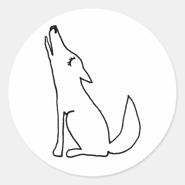 Coyote wolf dog howling - fun ink line drawing art classic round sticker (Front)