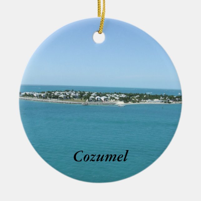 Cozumel Island Blue Water Tropical Ceramic Tree Decoration (Front)