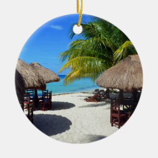 Cozumel Mexico Beach Hut Palm Tree Teal Water Vaca Ceramic Tree Decoration