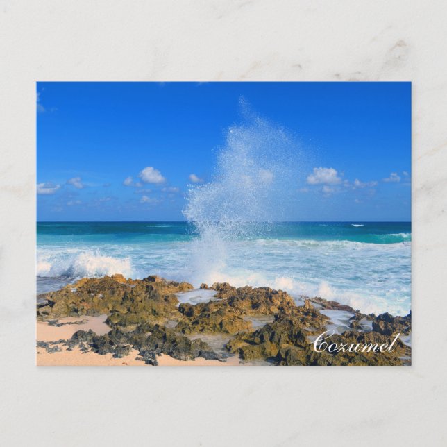 Cozumel Mexico Beach Wave Splash Water Spout Teal Postcard (Front)
