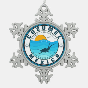 Cozumel Mexico Diving Travel Vacation Souvenir Snowflake Pewter Christmas Ornament